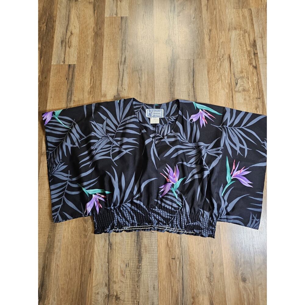 Vintage Blue Hawaii Floral Tropical Crop Top Women's S/M Made in Hawaii Aloha - Picture 8 of 8